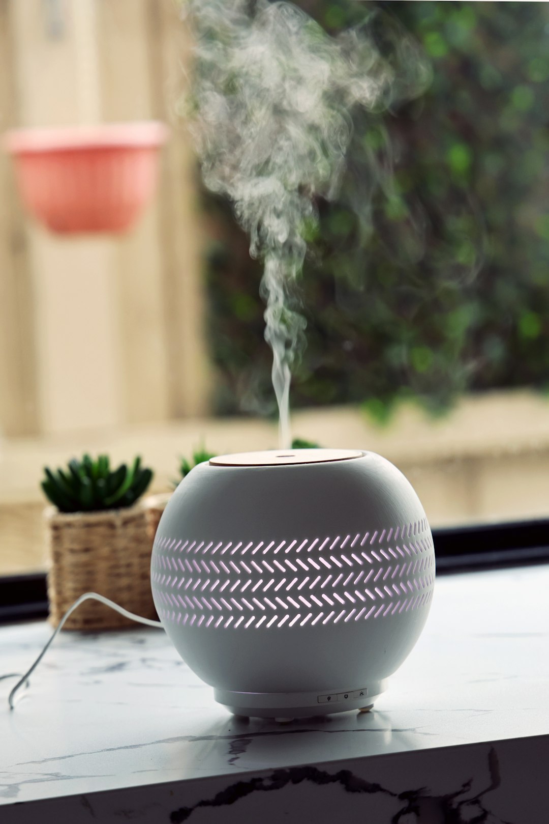 a-humidifier-sitting-on-top-of-a-counter-next-to-a-potted-plant-gchjy4dmhqs